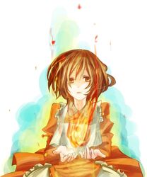  apron bad_id bad_pixiv_id brown_hair elysion female fire key_(baby-mom) sacrifice_(sound_horizon) short_hair solo sound_horizon 