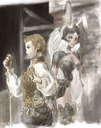  1boy animal_ears balthier dark-skinned_female dark_skin female final_fantasy final_fantasy_xii fran_(ff12) fukuhara_tetsuya rabbit_ears viera 