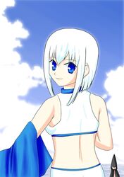  bad_id bad_pixiv_id beach blue_eyes chronicle_2nd female katsuki_riru rukia_(sound_horison) short_hair smile solo sound_horizon white_hair 