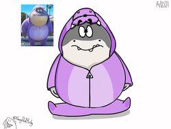  2021 3d_(artwork) 4:3 anthro black_eyebrows clothing countershading digital_media_(artwork) dreamworks eyebrows fish grey_body hi_res male marine mr._shark_(the_bad_guys) onesie pink_onesie shark signature simple_background solo the_bad_guys white_background white_body wide_eyed youngredkirby 