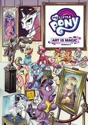  2018 alicorn andy_price angel_(mlp) apple_bloom_(mlp) applejack_(mlp) bag blue_body bonbon_(mlp) book cheerilee_(mlp) cloak clothing detailed_background diamond_(gem) earth_pony english_text equid equine female feral fluttershy_(mlp) friendship_is_magic gem group happy hasbro heart_eyes heart_symbol hi_res horn horse inside inspired_by_formal_art lagomorph leporid looking_at_another looking_at_object male mammal mona_lisa_(artwork) my_little_pony mythological_creature mythological_equine mythology official_art on_display orange_body painting pedestal pegasus pony purple_body rabbit rainbow_dash_(mlp) rarity_(mlp) scootaloo_(mlp) sculpture sibling_(lore) sister_(lore) sisters_(lore) smile suspicious sweetie_belle_(mlp) text tongue tongue_out trixie_(mlp) twilight_sparkle_(mlp) unicorn white_body wings yellow_body 