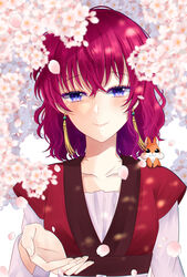  akatsuki_no_yona blue_eyes closed_mouth collarbone female flower hair_between_eyes highres long_sleeves looking_at_viewer mm_uw red_hair short_hair solo upper_body white_flower yona_(akatsuki_no_yona) 