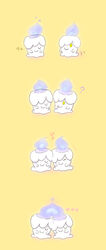  ? closed_eyes closed_mouth commentary_request cuddling dabu_(dabuchan) fire highres litwick no_humans notice_lines pokemon pokemon_(creature) simple_background sleeping smile yellow_background yellow_eyes zzz 