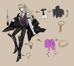  1boy black_footwear black_pants blue_eyes boots fate/grand_order fate_(series) green_eyes jewelry long_hair long_sleeves looking_at_viewer male_focus necklace official_art pants pfalz ponytail reference_sheet smile solo thigh_boots wolfgang_amadeus_mozart_(fate) 