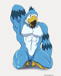  4:5 abs accipitrid accipitriform animal_crossing avian bird eagle hi_res looking_at_viewer male mizukage_(artist) muscular muscular_male nintendo pierce_(animal_crossing) solo yellow_eyes 