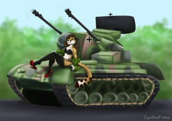  absurd_res anthro camo camo_clothing camo_print cheetah clothing cynthiafeline ear_piercing felid feline female flakpanzer_gepard footwear hi_res high_heels legwear lingerie mammal military military_uniform panzer pattern_clothing piercing pinup pose side_cut solo stockings tank uniform vehicle 