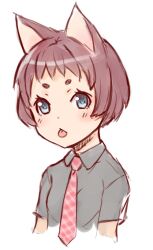  :p animal_ears bad_id bad_pixiv_id blue_eyes blush brown_hair cat_ears female ha-ru necktie original photoshop_(medium) short_eyebrows short_hair solo tongue tongue_out 