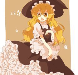  apron bad_id bad_pixiv_id blonde_hair bow braid female hat kirisame_marisa kuromari_(runia) open_mouth petticoat solo star_(symbol) touhou waist_apron witch_hat yellow_eyes ze_(phrase) 