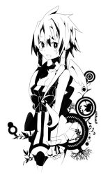  :d angel_wings blush bow breasts commentary_request disgaea dress female greyscale makai_senki_disgaea_4 monochrome open_mouth small_breasts smile solo tsukugu vulcanus_(disgaea_4) wings wrist_cuffs 