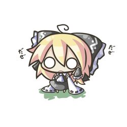  aoblue chibi commentary_request cosplay female hakurei_reimu hakurei_reimu_(cosplay) kirisame_marisa o_o partial_commentary simple_background solo touhou white_background ze_(phrase) 