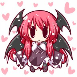  :&gt; book chibi commentary_request female heart koakuma komakoma_(magicaltale) long_hair o_o red_hair solo touhou wings 