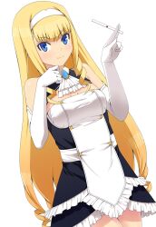  blonde_hair blue_eyes commentary_request dream_c_club dream_c_club_(series) dream_c_club_zero elbow_gloves female gloves hairband haruka_(dream_c_club) holding_tenbou long_hair mahjong photoshop_(medium) shougi_(116) solo tenbou white_gloves 