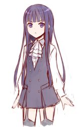  ascot blunt_bangs commentary_request dress female ha-ru inu_x_boku_ss long_hair photoshop_(medium) purple_eyes purple_hair school_uniform shirakiin_ririchiyo solo thighhighs 