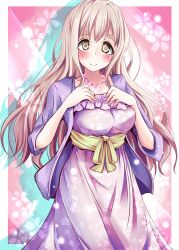  bad_id bad_pixiv_id blush breasts dress female idolmaster idolmaster_cinderella_girls jewelry long_hair natsu_(anta_tte_hitoha) necklace pink_hair saionji_kotoka small_breasts smile solo very_long_hair yellow_eyes 