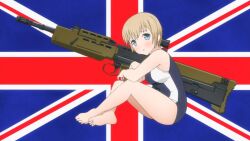  blue_eyes british_flag brown_hair female l85a1 large_breasts swimsuit upotte!! 