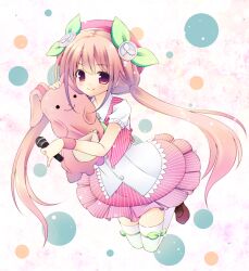  bad_id bad_pixiv_id bow dress female futaba_anzu hair_ornament hat idolmaster idolmaster_cinderella_girls kanora long_hair microphone photoshop_(medium) pink_eyes pink_hair smile solo stuffed_animal stuffed_rabbit stuffed_toy thighhighs twintails very_long_hair white_thighhighs 