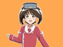  animated animated blush brown_eyes brown_hair dancing japanese_clothes kantai_collection long_hair looking_at_viewer magatama mikakunin_de_shinkoukei open_mouth orange_background outline parody ryuujou_(kantai_collection) simple_background smile solo tk8d32 tomadoi_recipe twintails visor_cap white_outline zentaiteki_ni_sensation 