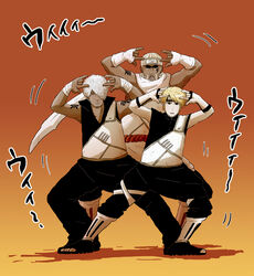  3boys blonde_hair c_(naruto) dark_skin darui fingerless_gloves forehead_protector glasses gloves hair_over_one_eye killer_bee male male_focus multiple_boys naruto naruto_shippuuden pose posing short_hair standing white_hair ynz-123009 