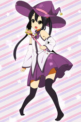  bad_id bad_pixiv_id black_hair black_thighhighs cosplay detached_sleeves female hat highres k-on! looking_at_viewer minakami_kanami mirakurun mirakurun_(cosplay) nakano_azusa open_mouth skirt solo taketatsu_ayana thighhighs twintails voice_actor_connection witch_hat yuru_yuri 