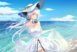  ababarion azur_lane cleavage dress illustrious_(azur_lane) see_through skirt_lift wet wet_clothes 