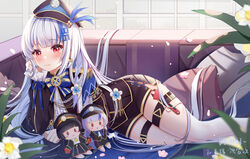  aliasing anthro couch doll flowers hat kyuuroku long_hair maitetsu miaoguujuun_qvq red_eyes signed white_hair 