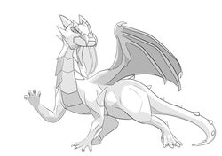  2020 ambiguous_gender clawed_fingers dragon dragon_tail dragon_wings european_mythology feral greyscale hi_res line_art mferite monochrome mythological_creature mythological_scalie mythology scalie solo spiked_tail spikes spikes_(anatomy) tail western_dragon wyvern 