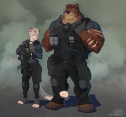  2022 anthro ar-15 assault_rifle bear bedroom_eyes bite biting_lip brown_bear bulletproof_vest curled_tail duo eye_scar facial_scar female grizzly_bear gun gus_(grizzlygus) holstered_pistol kodiak_bear law_enforcement magazine_(gun) magazine_pouch male male/female mammal narrowed_eyes operator police police_officer ranged_weapon rifle romantic romantic_couple scar seductive sig_mcx_spear size_difference special_forces stoopix swat tactical tactical_gear tail tail_around_leg ursine valerie_(grizzlygus) weapon 