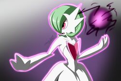  2023 3:2 3_fingers angry cobra0281 female fighting_pose fingers generation_6_pokemon green_hair hair hi_res humanoid mega_evolution mega_gardevoir nintendo not_furry open_mouth pokemon pokemon_(species) pose red_eyes shadow_ball signature solo 