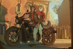  anthro axel_wolfram biker boardwalkfogg canid canine canis clothing cruising desert disney duo felid feline female fingerless_gloves gloves handwear hi_res indian_(motorbike) jacket leather leather_clothing leather_jacket leather_topwear male male/female mammal motorcycle olivia_snow pantherine riding_motorcycle romantic romantic_couple snow_leopard topwear vehicle vest wolf zootopia 