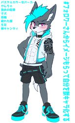  abs adolescent anthro band-aid bandage blush candy canid canine cheek_tuft chest_tuft clothed clothing collar dessert facial_tuft food hald_(manadezimon) hi_res inner_ear_fluff japanese_text kemono lollipop male mammal manadezimon muscular muscular_anthro muscular_male muscular_young open_clothing open_topwear open_vest pecs solo tattoo text topwear translated tuft vest young young_anthro 