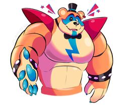  2021 animatronic anthro bear big_muscles bow_tie bracelet claws clothing ear_piercing ear_ring five_nights_at_freddy&#039;s five_nights_at_freddy&#039;s:_security_breach glamrock_freddy half-length_portrait hat headgear headwear hi_res humanoid_hands jewelry looking_at_viewer machine male mammal markings muscular muscular_anthro muscular_male nude one_eye_closed open_mouth open_smile pawpads pecs piercing portrait ring_piercing robot scottgames shoulder_pads simple_background smile solo spiked_bracelet spikes splashburr steel_wool_studios top_hat white_background wink 