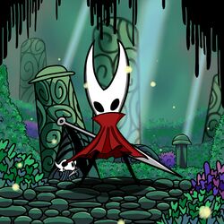  1:1 absurd_res anthro arthropod cloak clothing corpse death detailed_background duo featureless_(disambiguation) featureless_feet feet female forest hi_res hollow_knight hornet_(hollow_knight) impalement insects plant rock team_cherry tree unknowndegenerate weapon 