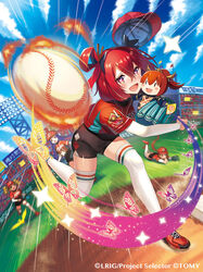  4girls :d audience baseball baseball_cap baseball_stadium baseball_uniform bike_shorts bird black_ribbon black_shorts blue_sky bug butterfly character_doll cloud cloudy_sky commentary_request copyright_name covered_navel crossed_bangs day dirt field fire full_body furrowed_brow grass hair_between_eyes hair_ornament hair_ribbon hair_rings hair_stick hat heart heart-shaped_pupils high-waist_shorts light_particles long_sleeves looking_at_another looking_at_viewer madopen medium_hair motion_lines multicolored_butterfly multiple_girls official_art open_mouth orange_shirt outdoors pink_butterfly purple_butterfly red_footwear red_headwear red_shirt ribbon shirt shoes short_sleeves shorts sky sleeves_past_wrists smile sneakers solo_focus sparkle sportswear stadium stage_lights standing standing_on_one_leg symbol-shaped_pupils thighhighs throwing translation_request unworn_headwear watermark white_thighhighs wixoss yellow_butterfly 