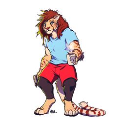  1:1 2021 4_toes 5_fingers anthro aven_(vateo) breasts brown_hair cheetah clothed clothing digital_media_(artwork) ear_piercing ear_ring eyebrows eyelashes feet felid feline female fingers hair hi_res looking_at_viewer mammal piercing ring_piercing solo toes vateo 