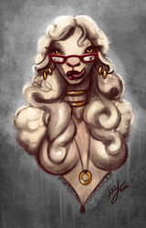  anthro bovid caprine domestic_sheep ear_piercing eyewear female glasses jewelry looking_at_viewer mammal necklace piercing sheep solo thescarletartist tongue tongue_out 