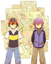  2boys black_hair buizel chimchar drapion electabuzz electivire elekid fingerless_gloves garchomp gloves hat infernape lolicon male male_focus monferno multiple_boys pikachu pokemon pokemon_(anime) purple_hair reiji_(pokemon) satoshi_(pokemon) shinji_(pokemon) smile staraptor torterra turtwig ursaring 