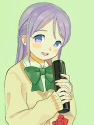  bad_drawr_id bad_id blue_eyes blush female half_updo higebu inazuma_eleven inazuma_eleven_(series) kudou_fuyuka long_hair oekaki purple_hair ribbon solo sweater tube 