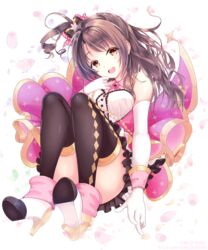  bad_id bad_pixiv_id black_thighhighs breasts brown_eyes brown_hair convenient_leg elbow_gloves female gloves highres idolmaster idolmaster_cinderella_girls idolmaster_cinderella_girls_starlight_stage long_hair medium_breasts momoi one_side_up open_mouth shimamura_uzuki smile solo stage_of_magic_(idolmaster) thighhighs 