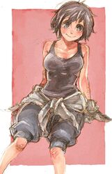  bad_id bad_pixiv_id black_eyes black_hair breasts cleavage female mankintan medium_breasts original short_hair solo tank_top 