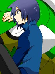  male male_focus pokemon pokemon_(anime) purple_hair shinji_(pokemon) smile torterra 