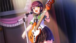  bad_id bad_link bad_twitter_id black_hair electric_guitar ensemble_girls! ensemble_girls_(artist) female game_cg guitar hair_ornament hairclip heterochromia highres instrument kimisaki_school_uniform kuromori_suzu official_art plaid plaid_skirt red_eyes school_uniform serafuku short_hair skirt smile solo source_request spoilers yellow_eyes 