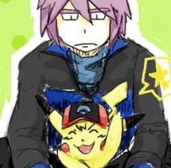  happy hat lolicon lowres pikachu pokemon pokemon_(anime) purple_hair satochu satoshi_(pokemon) shinji_(pokemon) smile 