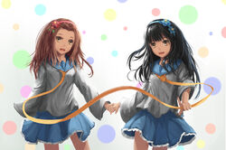  2girls black_hair brown_eyes brown_hair claris headband long_hair newnand seifuku 