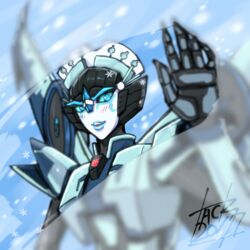  autobot blue_eyes lipstick makeup mecha_girl robot snow transformers windblade windblade_(transformers) wings 