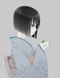  bad_id bad_pixiv_id black_hair blue_eyes blush bob_cut female grey_kimono japanese_clothes kimono kusanagi_suito nagumo_kuu short_hair snow_rabbit solo the_sky_crawlers upper_body 