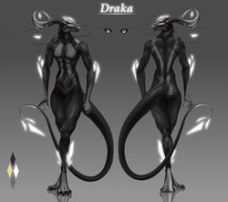  anthro asian_mythology character_name color_swatch dragon east_asian_mythology eastern_dragon male model_sheet monochrome mythological_creature mythological_scalie mythology nude scalie solo standing tail text thescarletartist wide_hips 