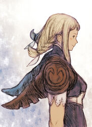  blonde_hair braid breasts commentary_request female final_fantasy final_fantasy_xii long_hair maeka_(kumaekake) medium_breasts penelo photoshop_(medium) smile solo twintails upper_body yoshida_akihiko_(style) 