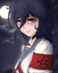  choker female goth gothic long_hair moon night oka_ruto_(yandere_simulator) purple_eyes school_uniform yandere_simulator 