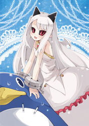  albino bad_id bad_pixiv_id bat_wings bird bubble_skirt chains dress female happy horns lace long_hair penguin phantom_kingdom photoshop_(medium) pram_(phantom_kingdom) prinny red_eyes sidelocks skirt solo sweat umizono white_hair wings wrist_cuffs 