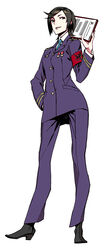  7th_dragon_(series) 7th_dragon_2020 7th_dragon_2020-ii armband black_eyes black_hair clipboard commentary_request female formal full_body medal military military_uniform miwa_shirow miya_(7th_dragon) photoshop_(medium) short_hair solo standing suit uniform white_background 